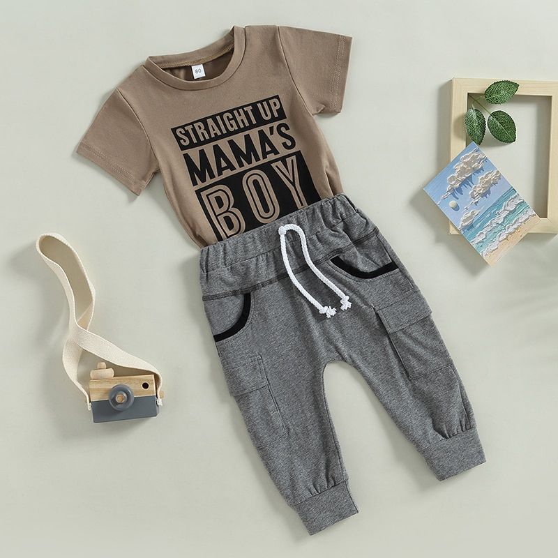 Little Boy Mama's Boy Tee & Pants 2-Piece Clothing Set - My Trendy Youngsters | Buy on-trend and stylish Baby and Toddler Clothing Sets @ My Trendy Youngsters - Dress your little one in Style @ My Trendy Youngsters