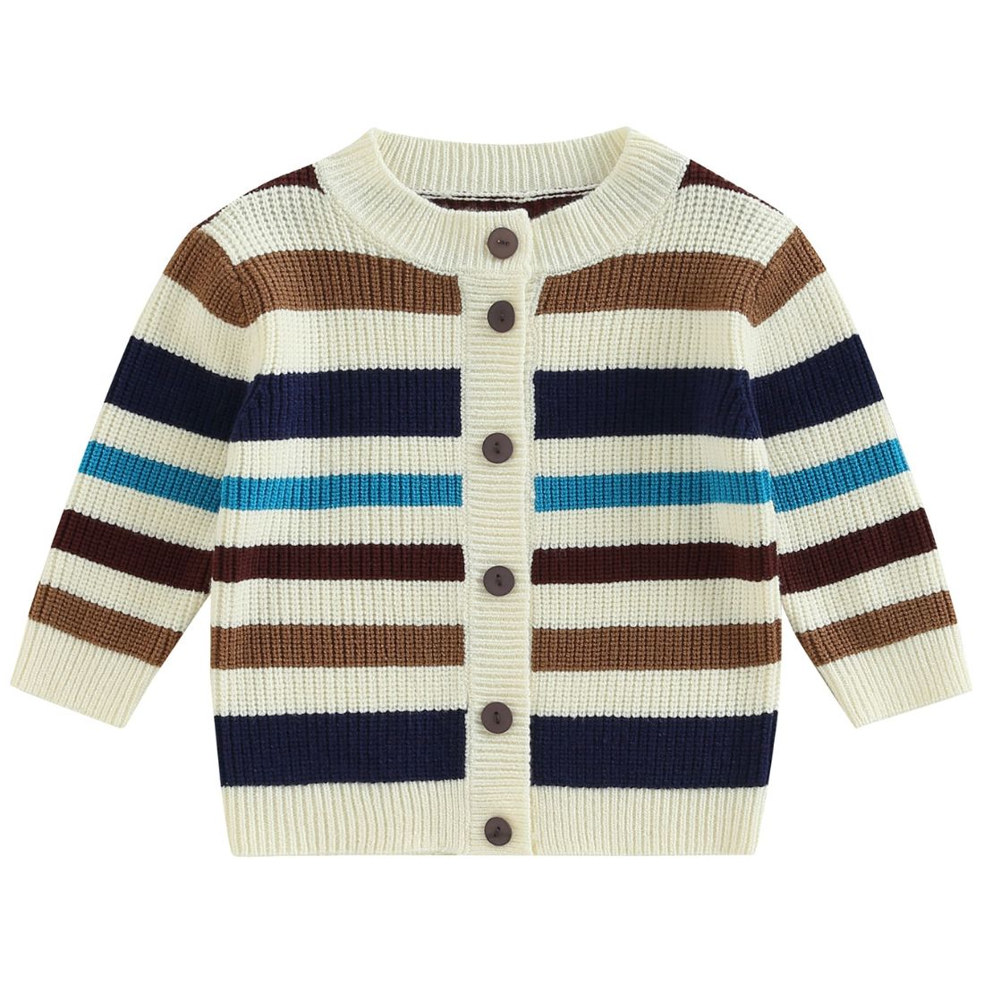 Blue and Brown Striped Knit Toddler Cardigan