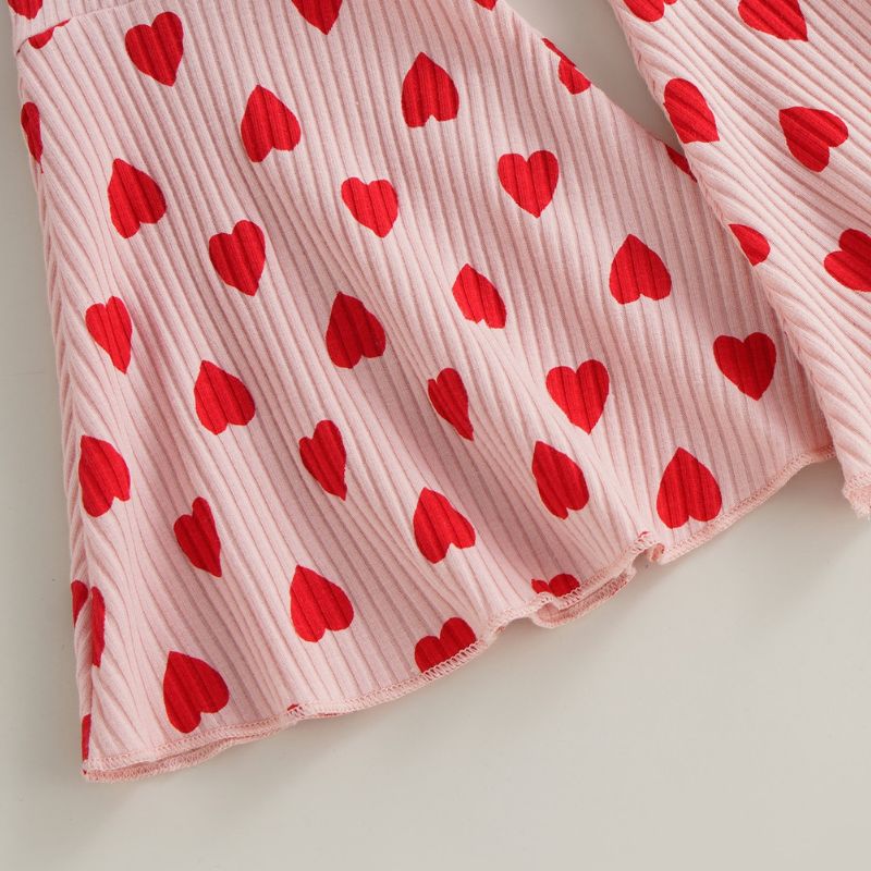 Close up of Heart printed ribbed flares Sweet Hearts Sweaty Toddler Clothing Set