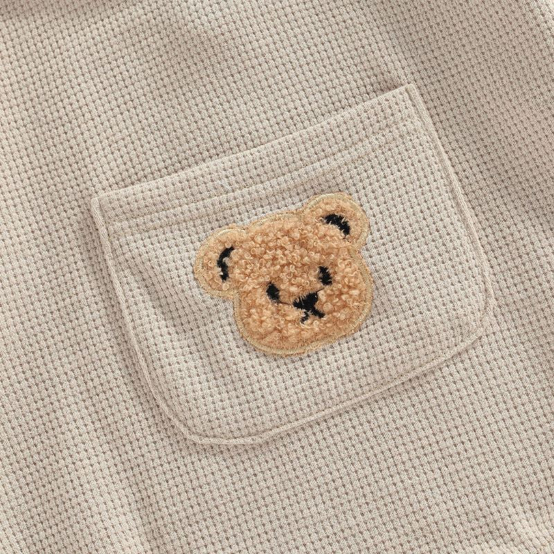 Up close of bear pocket Waffle Bear Pocket Baby Boy Bodysuit