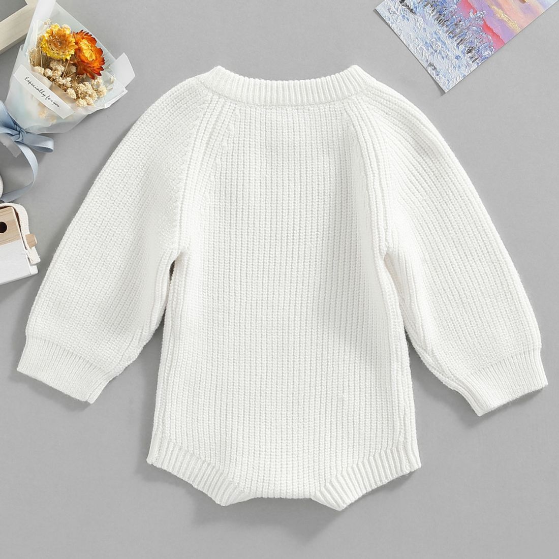 White Braid Knit Baby Girl Bodysuit
