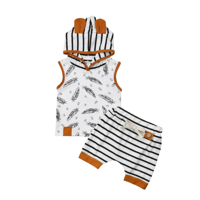 Ears Hoodie Striped Baby Clothing Set