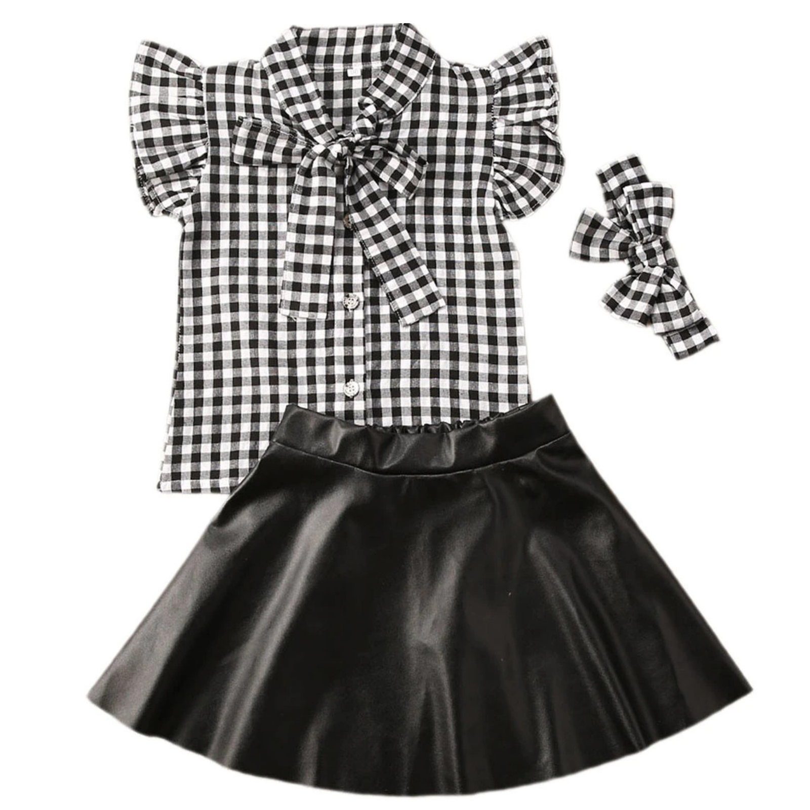 Plaid bowtie Top & Skirt Set