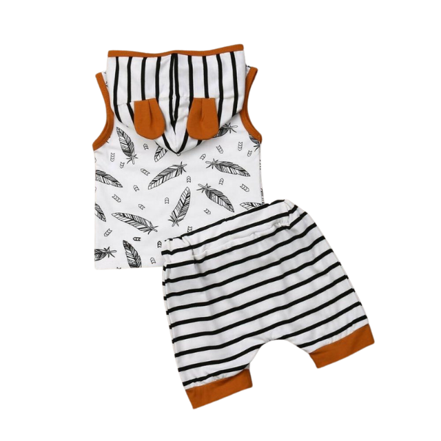 Ears Hoodie Striped Baby Clothing Set