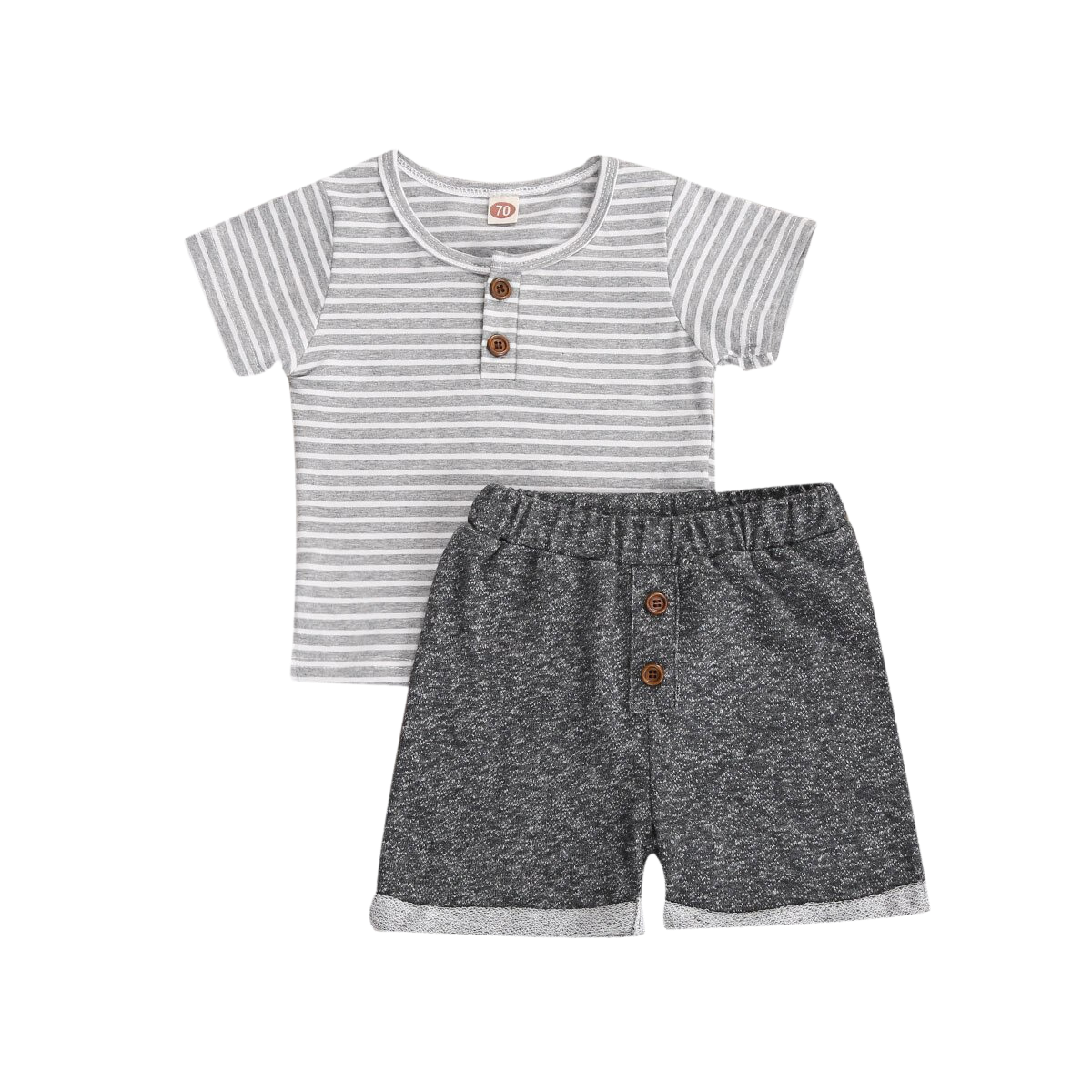 Two Button Stripe Tee & Shorts Set