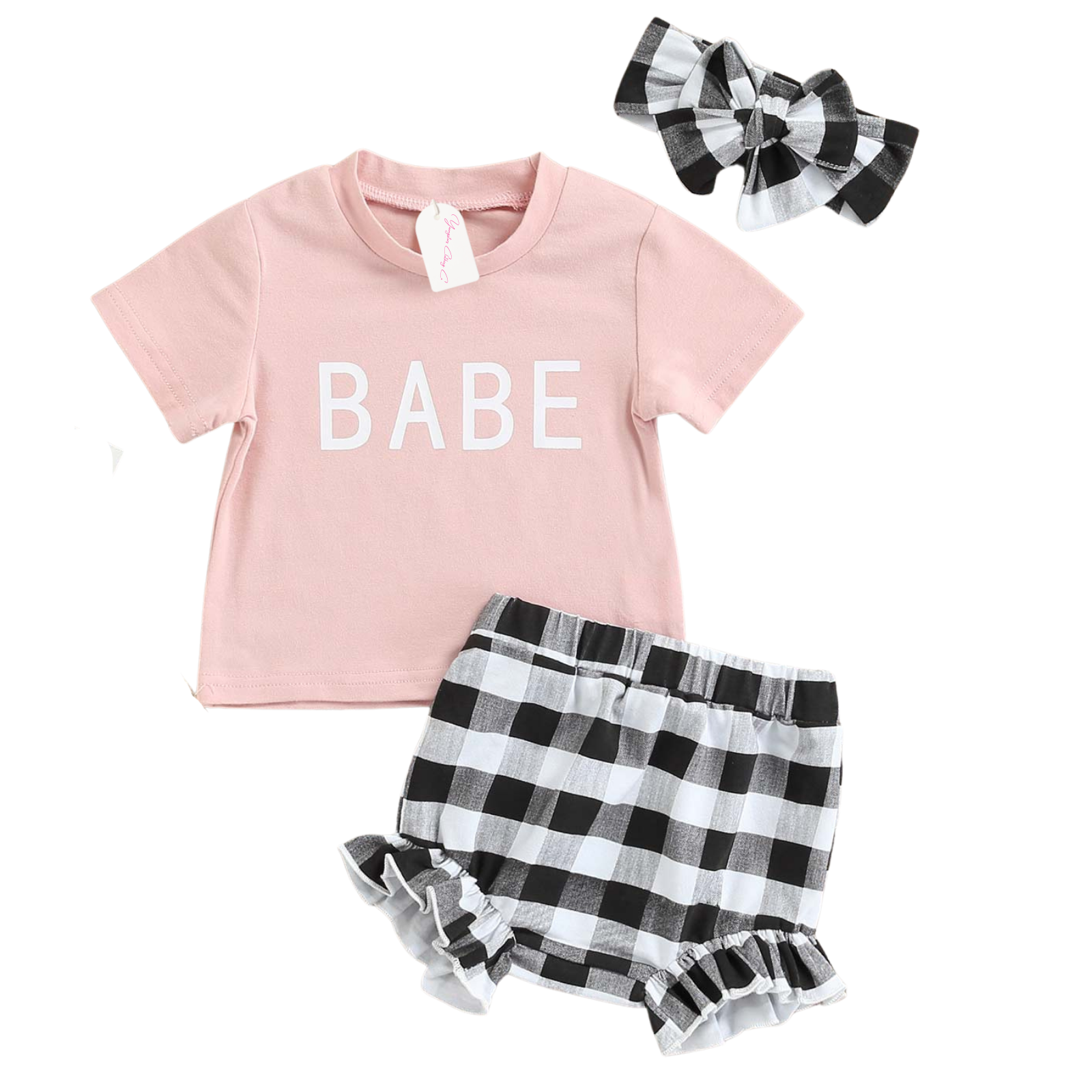 Pink Babe Plaid Shorts Set