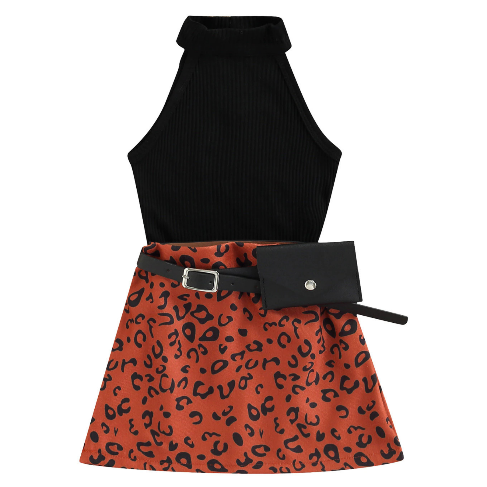 Clara Top & Leopard Skirt with Belt Set