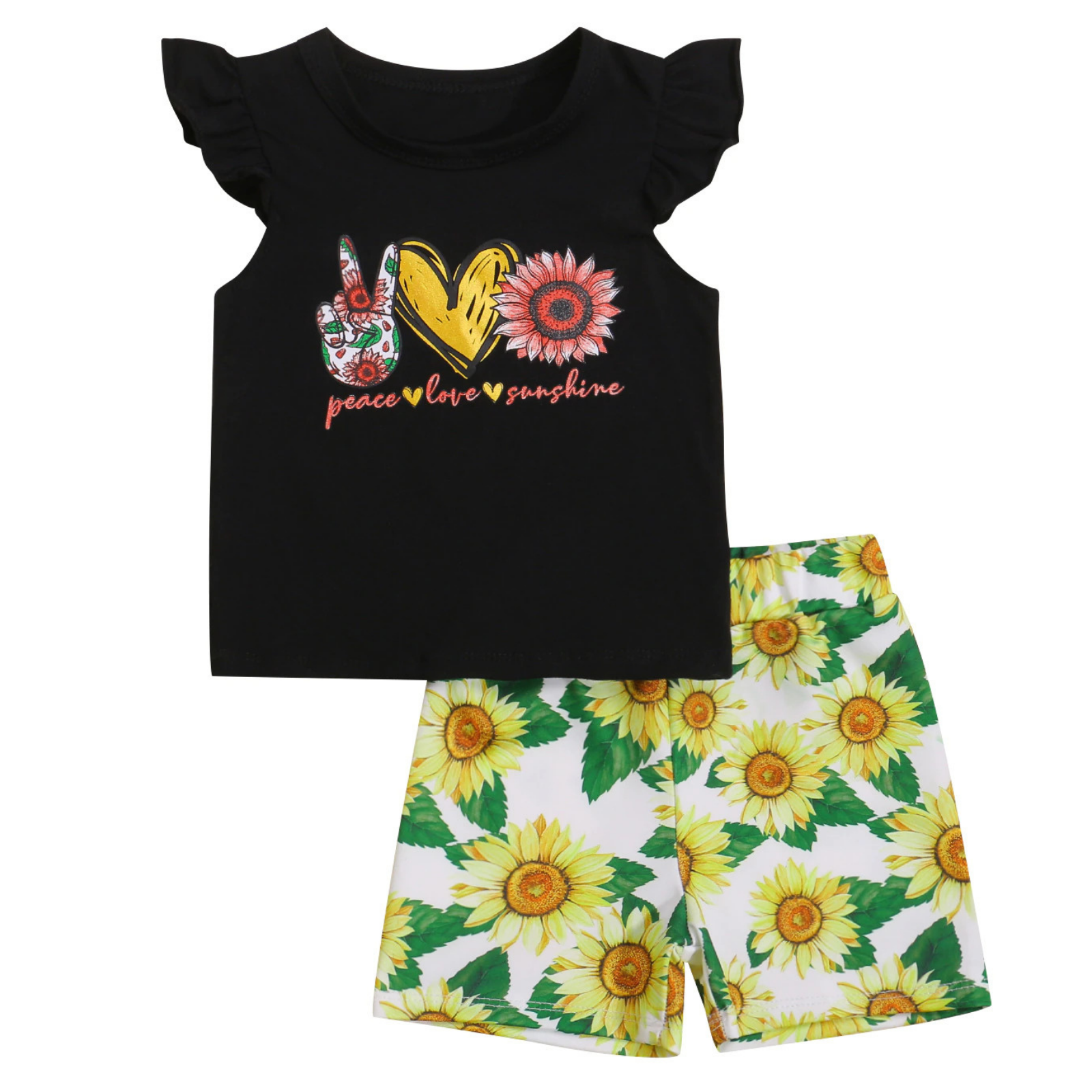 Peace & Sunflower Shorts Set