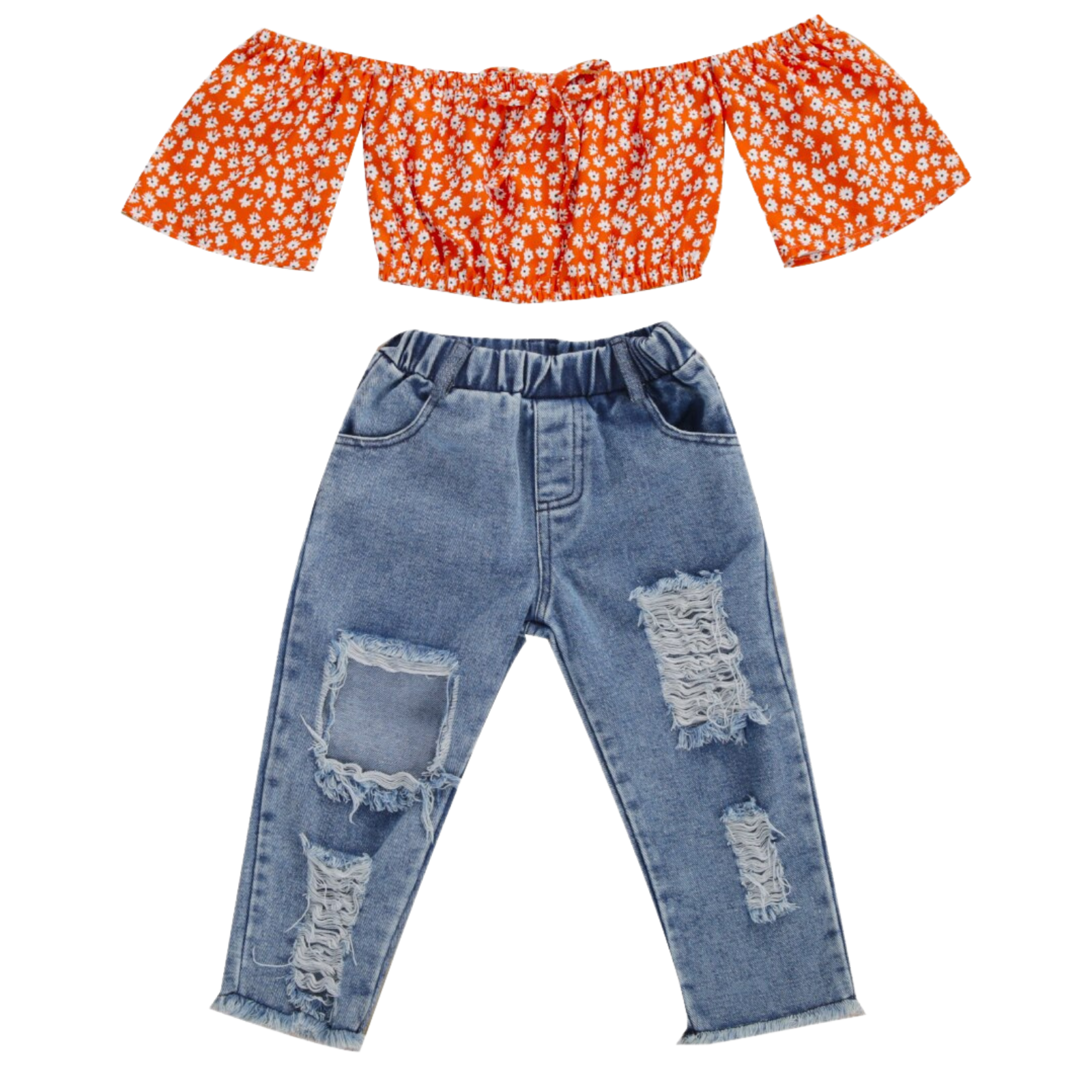Off Should & Ripped Jeans Set