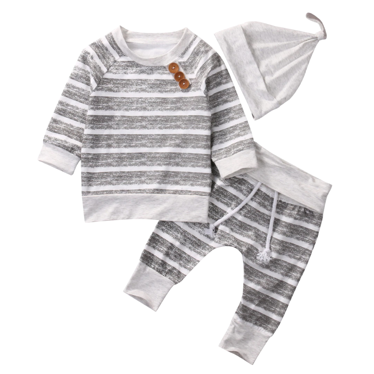 Striped Long Sleeve Tee, Pants & Beanie Set