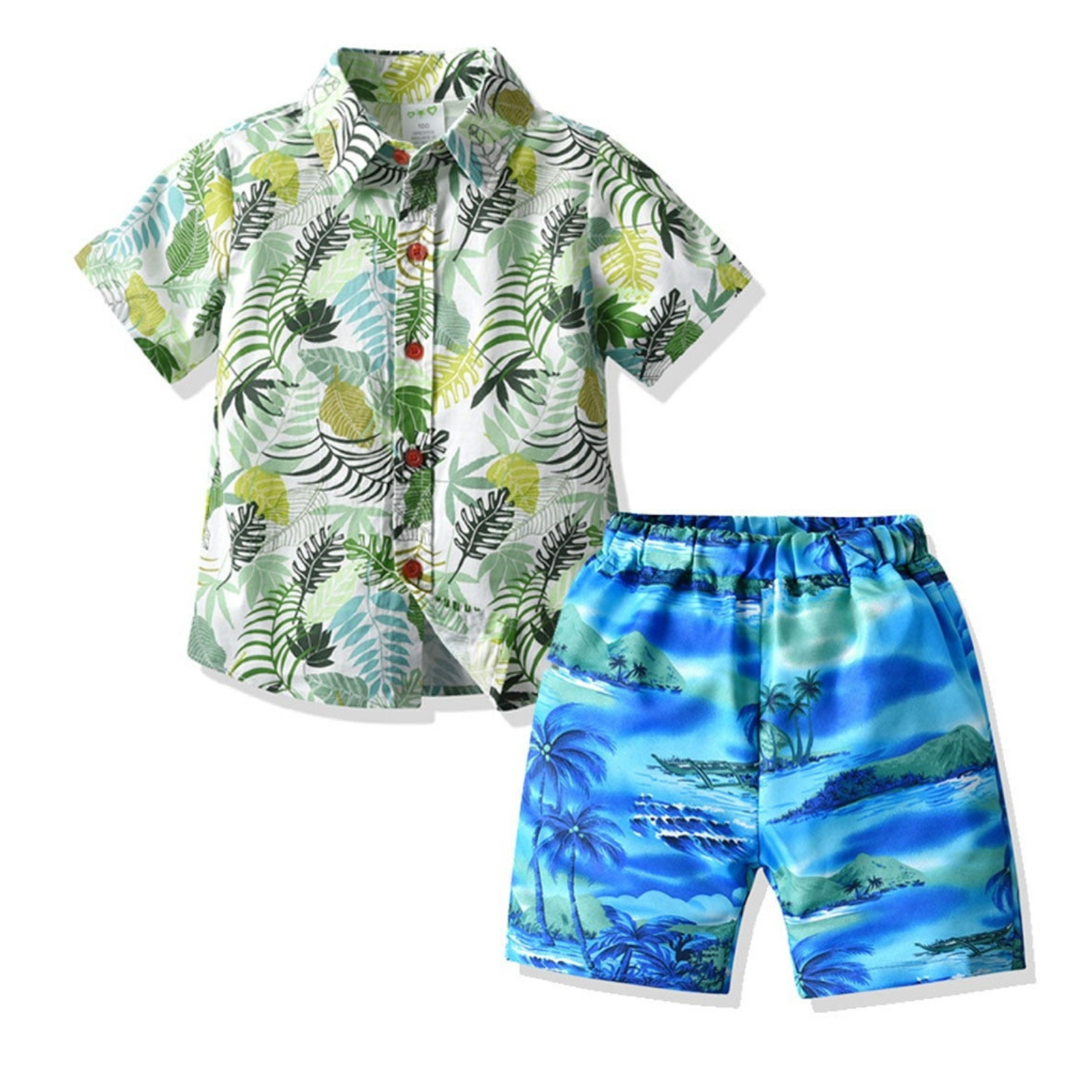 Tropical Palms Shirt & Blue Shorts Set