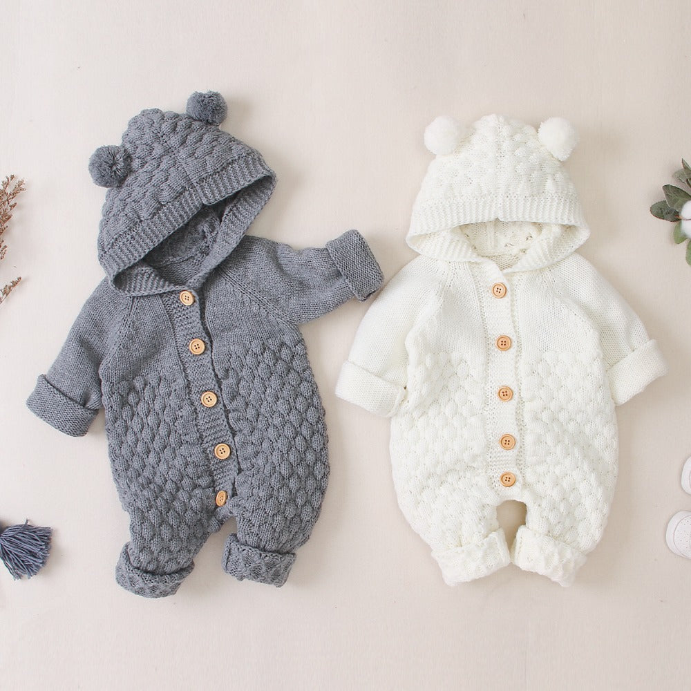 Teddy Knit Baby Bear Onesie | Charcoal